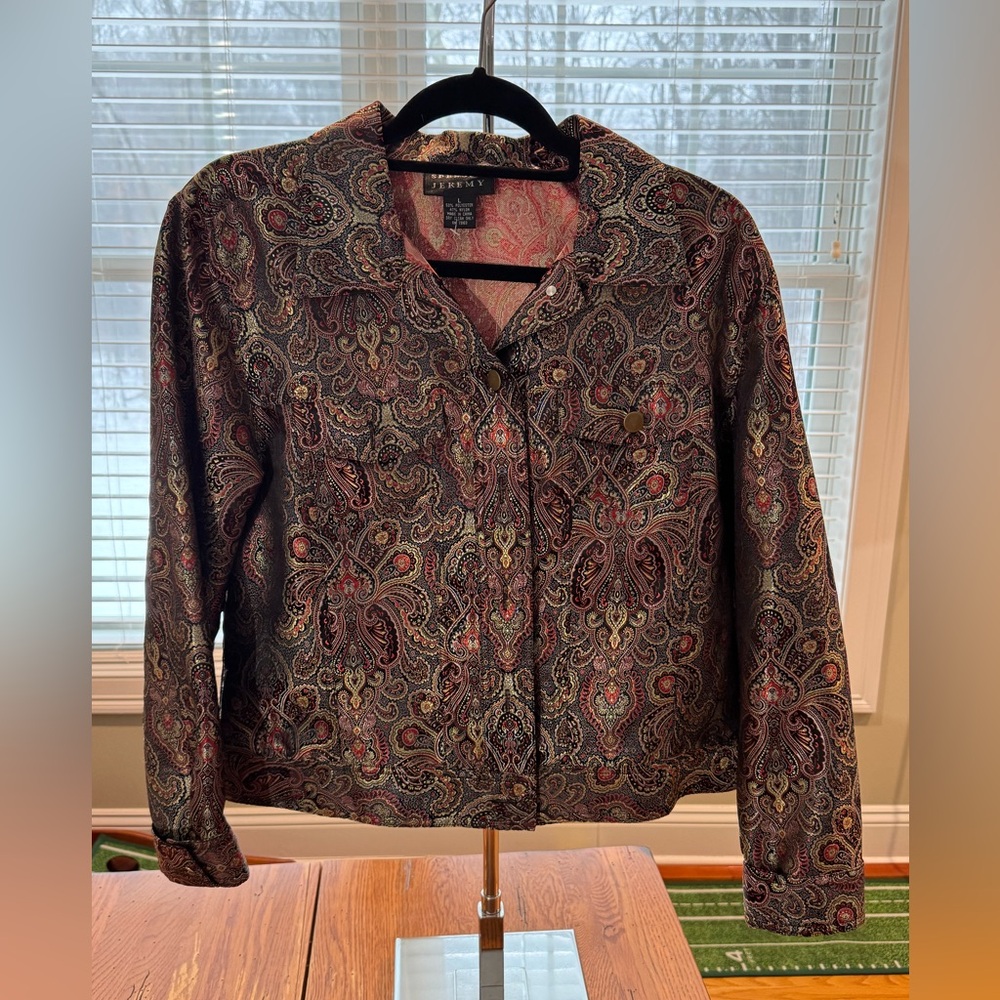 Spencer Jeremy Paisley Button-Up Shirt bohemian tapestry jacket Boho metallic